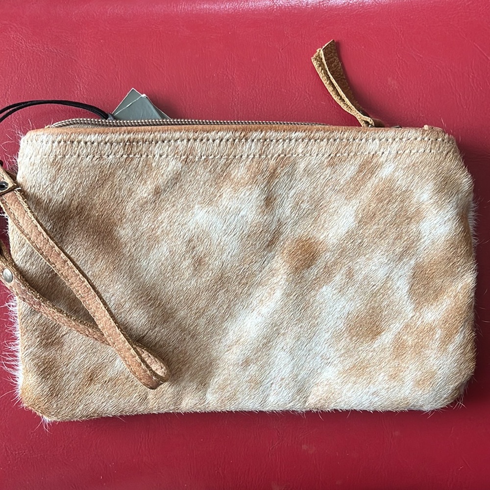 Authentic Cowhide Leather Wristlet - Brown/Gray